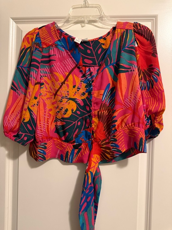Joie Tops - Joie Multicolor Tropical Tie-Front Crop Top - Pink, Orange, Yellow, Blue, Green